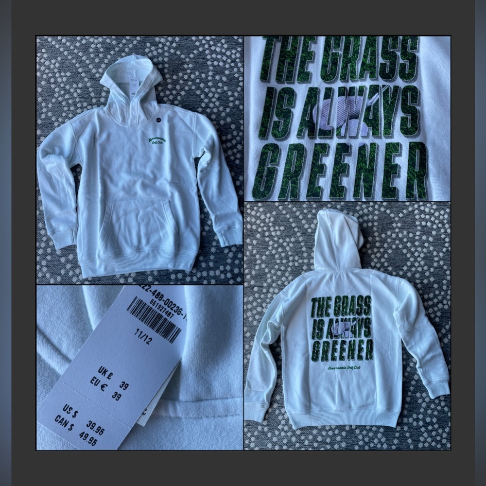 Abercrombie Golf Club Hoodie sweatshirt NEW Boys Medium Large 11 12 white